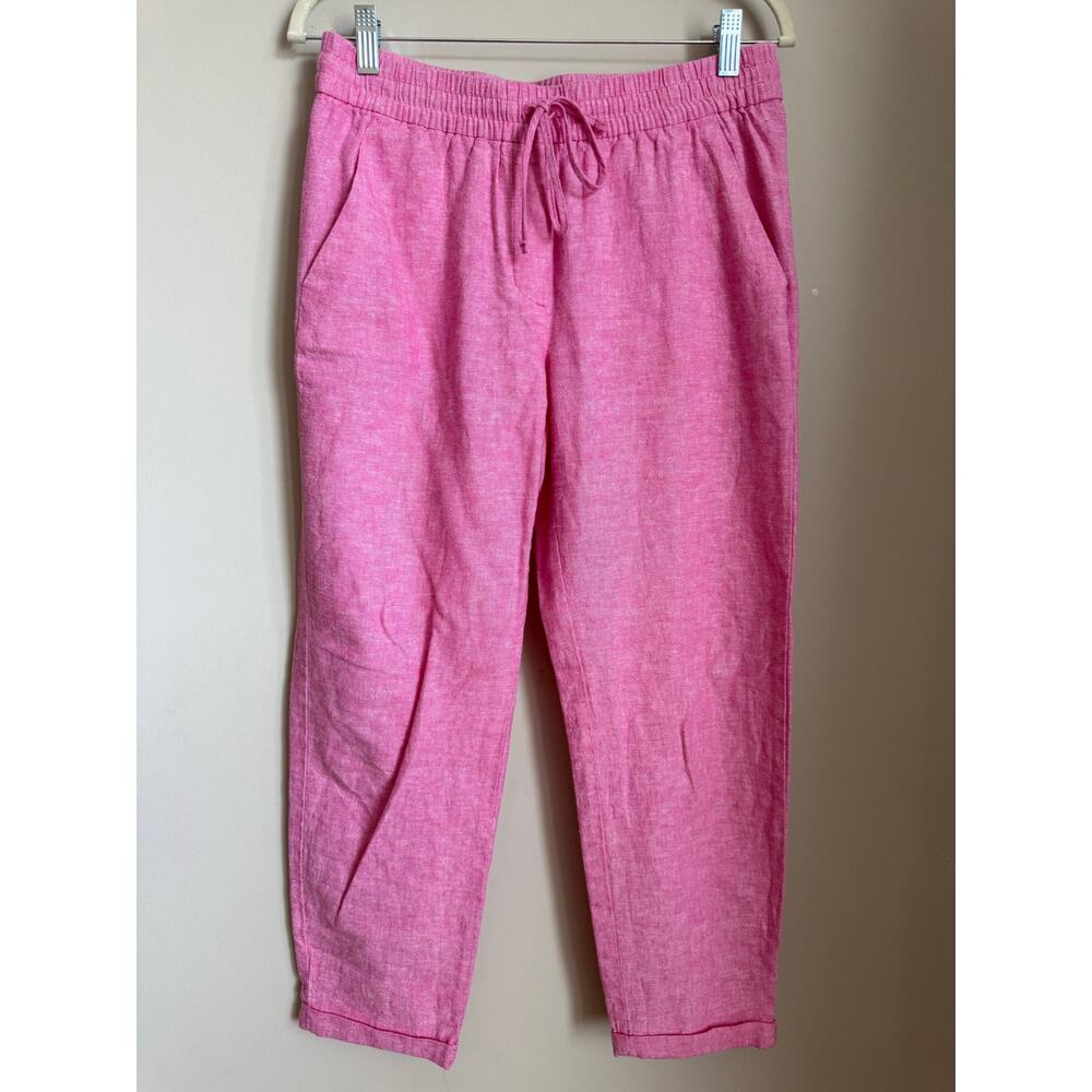 Pink J. Crew Linen Cotton Blend Pants Sz 6 Elastic Waist Pockets Coastal‎ Breezy